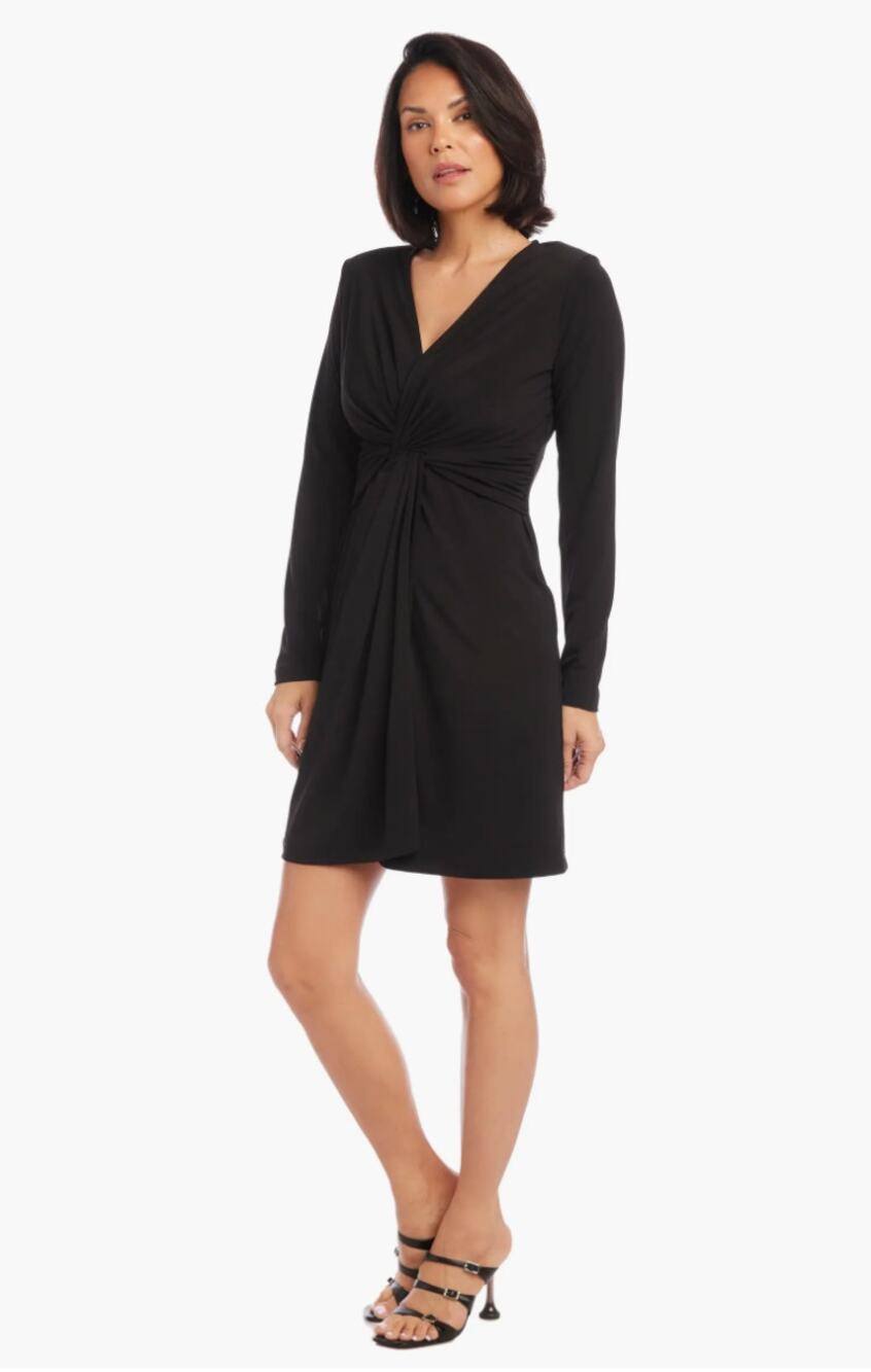 KAREN KANE Women's Twist Front Dress Large Black Stretch Long Sleeve NWT